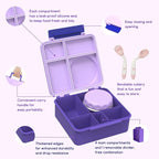 Bento Box for Kids - Leak-Proof Bento Lunch Box with Insulated Thermos Food Jar - 4 Compartments, 1 Removable Divider, 1Spoon, 1 Fork - Dishwasher Safe, BPA-Free (Light purple)