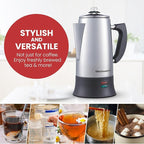 Elite Gourmet EC924 Electric Coffee Percolator, BPA Free, Keep Warm, Clear Brew Progress Knob, Cool-Touch Handle, Cordless Serve, 12-Cup, Stainless Steel