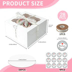 28 Pack cake boxes 9x9x5Inch Cake Boxes Bakery Boxes with Window for postres, Cookies, Donuts, Chocolate Covered Strawberries. (White, 995inch/28pcs)