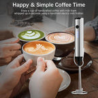 Rechargeable Milk Frother with Stand, Electric Frother Wand Handheld Coffee Foam Maker Detachable Stainless Steel Whisk Drink Mixer Foamer for Latte, Cappuccino, Hot Chocolate, Egg (Silver)
