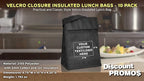 DISCOUNT PROMOS 10 Hook and Loop Insulated Lunch Bags Set - Customizable Text, Logo - Polyester, Durable, Vibrant, Reusable - Black