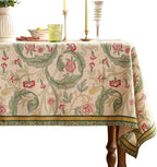 patdrea Designer Green Long Table Cloth for Rectangle Table,Vintage Linen Leaves Pattern Tablecloth,Floral Decor Cover for Kitchen Dining Christmas,Tea Party,Thanksgiving,63"x94"-Cecilia a