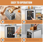 WHALL Touch Screen Toaster 2 Slice,Stainless Steel Digital Timer Toasters,6 Bread Types & 6 Shade Settings,Smart Extra Wide Slots Toaster With Bagel,Cancel,Defrost Functions