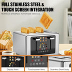 4 Slice Toaster, Touchscreen & Dual Independent Control Panel,Digital Countdown Toasters, 6 Shade Settings＆6 Bread Types, Smart Mute/Screen-Off,Silver