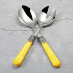 2-piece Salad Servers Stainless Steel Salad Serving Set Salad Fork and Spoon (Yellow)