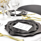 100 PCS Black Disposable Plates for 50 Guests, Scalloped Plastic Plates Include 50 Dinner Plates and 50 Dessert Plates for Party, Wedding, Graduation and Father's Day