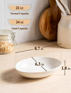 8.6" Oval Serving Bowls, 24 oz Small Oval Bowl for Side Dishes, Salad, Pasta, Snacks, White Ceramic Serving Dish, Set of 4