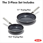 OXO Agility Series 9.5" and 11” Frying Pan Skillet Set, Ceramic Nonstick Cookware PFAS-Free Induction Suitable Quick Even Heating, Stainless Steel Handle, Chip-Free Rims Dishwasher and Oven Safe Black