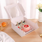 Bento Cake Box With Cupcakes, Clear Window 6 Holes Bento Combination,12 Sets: Cookie Boxes Fit 5 Regular Cupcake and Mini Cakes, Christmas Wedding Birthday Party (White/clear, 1+5/12pcs)