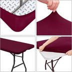 10 Pack Fitted Tablecloth for 8 Foot Rectangle Tables, Wine Red Elastic Outdoor Picnic Table Cover, Washable Stretch Folding Table Cloths 8 ft for Camping Party Patio Kitchen Banquet, 30" W x 96" L