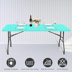 10 Pack Fitted Tablecloth for 8 Foot Rectangle Tables, Aqua Blue Elastic Outdoor Picnic Table Cover, Washable Stretch Folding Table Cloths 8 ft for Camping Party Patio Kitchen Banquet, 30" W x 96" L