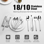 KINGSTONE Silverware Set With Serving Utensils, 65 Piece Flatware for 12, 18/10 Cutlery With 5 Piece Serving Utensil Set - Modern and Original Design, Dishwasher Safe