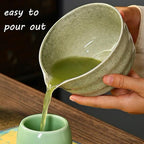 Matcha Whisk Set, Matcha Bowl with Spout, Matcha Whisk and Holder, Bamboo Matcha Scoop and Stainless Steel Sifter - 5 Pcs Mottled Green Kit Gift for Birthday Christmas