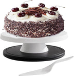 Cake Stand, 12'' Rotating Cake Turntable Revolving Cake Spinner Stand Cake Decorating Kit Display Stand Bamboo Fiber Turns Smoothly Painting Turn Table Stand for Pastries, Cupcakes(White, L)