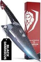 Dalstrong 8 in Chef Knife - Scorpion Series - Exclusive Japanese V12 Ultra™ Steel - Black Damascus - Black & Red Honeycomb Resin Handle - w/ 8 inch chef knife sheath