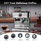 Garvee Espresso Machine with Grinder & Milk Frother, 20 Bar Professional Pressure & 95Oz Large Water Tank, Semi-Automatic Coffee Maker for Cappuccino/Latte/Macchiato, Design for Home Barista