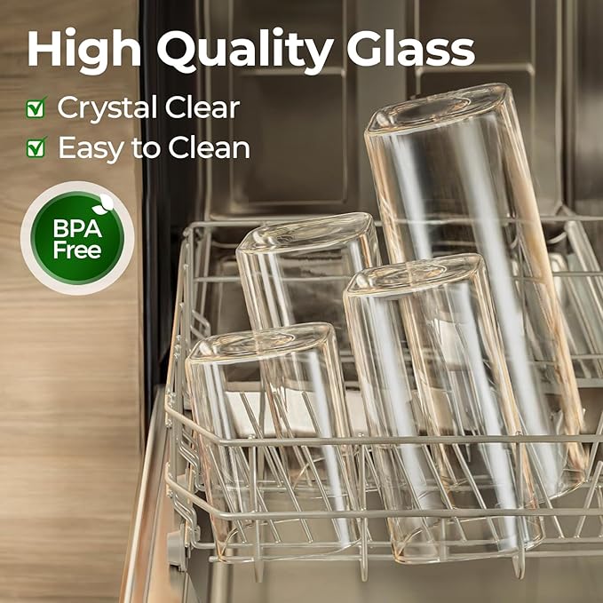ComSaf 2.2 Qt Rectangle Glass Storage Containers with Lids, Glass Jars with Bamboo Lids, Clear Food Storage Jar, Tall Spaghetti Container, Pantry Storage Container for Pasta Flour Oats Nuts Rice