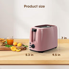 iSiLER 2 Slice Toaster, 1.3 Inches Wide Slot Bagel Toaster with 7 Shade Settings and Double Side Baking, Removable Crumb Tray, Defrost Cancel Function Pink