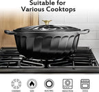 Enameled Oval Dutch Oven Pot with Lid, 7 QT Cast Iron Dutch Oven with Dual Handles for Cooking, Bread Baking, Frying, Non-stick Enamel Coated Oven (Black)