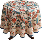 patdrea Designer Linen Round Table Cloth,Durable Breathable Floral Dacorative Tablecloth,Decor Tables Covers for Kitchen Dining,Tea Party,Holiday,Christmas,Thanksgiving,Diameter 55"-Puno