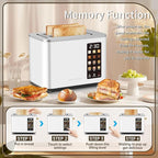 SEEDEEM Toaster 2 Slice, Touch Control Screen, Smart Stainless Toaster, 6 Shade Setting, 6 Bread Selection, Countdown, Removable Crumb Tray, 900W, Pearl White