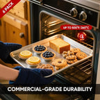 TENUP 6 Pack Aluminum Full Sheet Pan, 26" x 18" Heavy Duty Commercial Baking Tray Reinforced Rim, Warp-Resistant Rust-Free