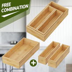BAMEOS 3-Piece Bamboo Drawer Organizer, Utensil Organizer for Drawer, Junk Drawer Organizer for Kitchen Bathroom, Dressing Room, Office, Pantry (Natural)