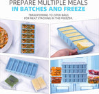 1/2 Cup Silicone Freezer Tray With Lid - Silicone Freezer Molds 4-Pack For meal prep & freezing of various sauces and other dishes, makes 24 perfect 1/2 cup portions cubes (Blue 4 Pack)
