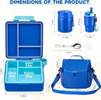 Lunch Box Set with Bento Box Container, 17OZ Stainless Steel Food Soup Thermo, Kids Water Bottle & Portable Insulated Lunch Bag – Leakproof, Hot/Cold Retention for School, Travel(Blue)