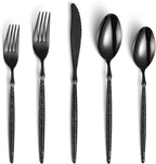 Lemeya 20-Piece Hammered Black Silverware Set,18/10 Stainless Steel Forging Heavy Duty Cutlery Set for 4, Luxury Unique Flatware Set,Spoons and Forks Set,Mirror Polished,Dishwasher Safe