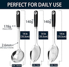 14-in Cooking Spoons Set, Heavy Duty 18/0 Stainless Steel Large Serving Spoons Set, Slotted Spoon, Cooking Spoon & Soup Ladle, Commercial and Residential Use, Pack of 3