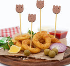 BLUE TOP 200PCS 4.7 Inch Brown Bears Bamboo Cocktail Picks Bamboo Toothpicks Fruit Picks for Home Party Appetizers Cocktail Decorations Charcuterie Board