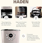 Haden 12 Cup Programmable Drip Coffee Maker Coffee Machine Bundled with Dorset 2 Slice Wide Slot Stainless Steel Toaster, Putty & Chrome
