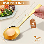 Extra Large Serving Spoons Set 11.7-Inch Gold Serving Slotted Spoon x 2 Serving Spoon x 2, 18/8 Stainless Steel Big Serving Utensil for Buffet, Parties, Catering - Dishwasher Safe(4-Pack, Gold)
