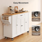 Ahomly Kitchen Island with Storage, 47.6" Rolling Kitchen Island on Wheels with Drop Leaf, Door Cabinet, Drawer, Spice Rack, Towel Rack and Knife Holder, Kitchen Cart Island Table for Kitchen, White