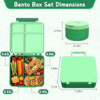 Bento Lunch Box with 8oz Soup Thermo, Leak-Proof Lunch Containers with 4 Compartment, Thermo Hot Food Jar and Insulated Lunch Box for School Green