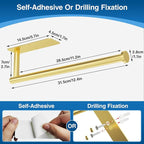 Paper Towel Holder - Self-Adhesive or Drilling, Gold Wall Mounted Rack - SUS304 Stainless Steel Kitchen Roll Holder Under Cabinet (2 Pack)
