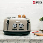 Haden 12 Cup Programmable Drip Coffee Maker Coffee Machine Bundled with Dorset 4 Slice Wide Slot Stainless Steel Toaster, Putty & Chrome