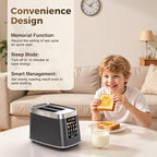 Mecity 2 Slice Toaster with Touch Screen & Auto Lift, Stainless Steel Cool-Touch Toaster with 8 Bread Settings, 5 Shade Levels, 1200W High Power, Keep Warm & Reheat Function, Metallic Grey, 120V