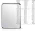 12.5 Inch Baking Sheet Pan with Rack Set, Joyfair Stainless Steel Toaster Oven Pans Tray & Cooling Racks for Cookie/Jelly Roll/Bacon/Meat, Commercial Metal & Rust-free, Dishwasher Safe