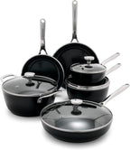 Orfeo 10 Piece Nonstick Cookware Set, Made in Italy, Diamond Ceramic PFAS-Free Pots & Pans, Induction Ready, Scratch Resistant, Laser-Fused Surface for Durability, Dishwasher Safe, Black