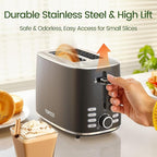 Topzee Toaster 2 Slice, Wide Slot for Toasting Bagel Muffin Waffle Gluten Free Breads, 7 Shade Settings, Defrost & Reheat, Stainless Steel, Easy Clean, Black