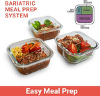 Portion Control Containers for Bariatric Meals – 8 oz Glass Meal Prep Containers with Two 4 oz Compartments and Lids (3 Pack), Reusable Bento Lunch Boxes
