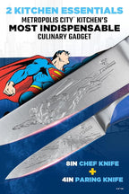 Dalstrong Knife Set-2pc- DC SUPERMAN™ Licensed Edition-8" Chef Knife & 4" Paring Knife-Premium German Stainless Steel-POM Handle Kitchen Knife Set-Leather Sheaths