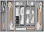 Lifewit Silverware Organizer, Plastic Kitchen Utensil Drawer Tray, Cutlery Flatware Storage Holder for Spoons Forks Knives, 28 x 16 Inches, 10 Compartment, Gray