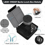 Kids Bento Lunch Box with 8oz Soup Thermo, Kids Leakproof Lunch Food Containers with 4 Compartment,Insulated Hot Food Jar with Lunch Bag for School, Travel (Black)