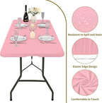 6 Pack Fitted Tablecloth for 8 Foot Rectangle Tables, Pink Elastic Outdoor Picnic Table Cover, Washable Stretch Folding Table Cloths 8 ft for Camping Party Patio Kitchen Banquet, 30" W x 96" L