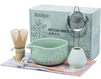 Matcha Whisk Bowl Set, 7PCS All-in-One Japanese Tea Set Includes Matcha Bowl with Spout, Bamboo Whisk (Chasen) with Stand, Scoop, Sifter, Complete Kit for Ceremony, Gift for Matcha Tea Lovers（Green)