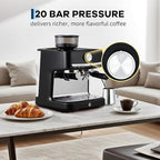 Garvee 20 Bar Pressure Espresso Machine with Grinder, 1.5L Removable Water Tank, Milk Frother Steam Wand for Latte/Cappuccino (BLACK,20Bar,With Grinder)