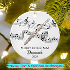 Customized Text/Year/Name Flute Player Ceramic Ornament, Personalized Xmas Ornaments Gift for Flautist Instrument Lover Brother Sister Dad Mom Daughter Son, Unique Flute Musical Ceramic Ornament